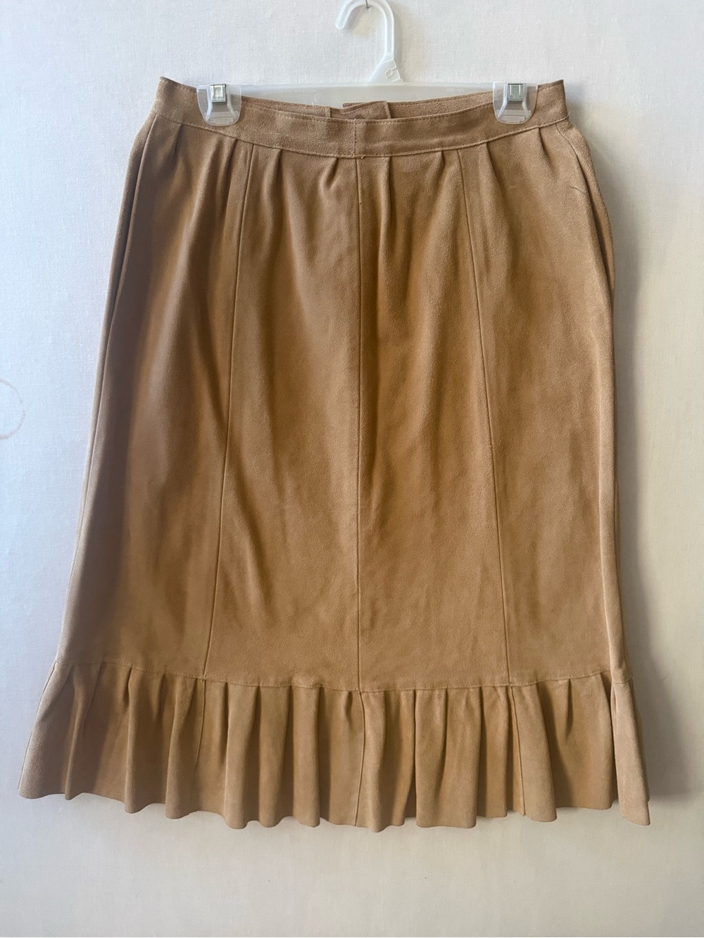 Vintage Tan Genuine Suede Mermaid Flounce Skirt Alvez Paris